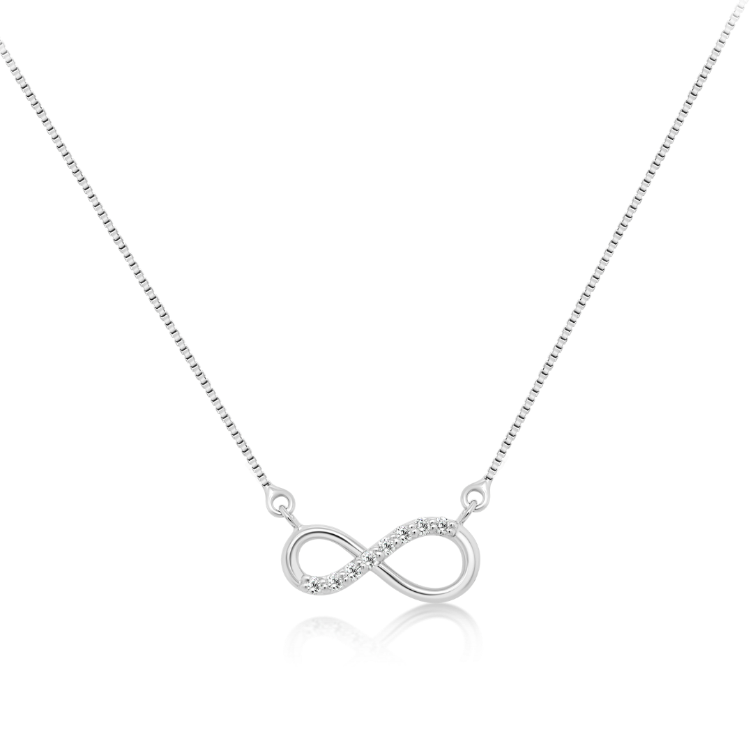 Lanț cu pandantiv infinit din aur alb de 14K cu Diamante naturale
