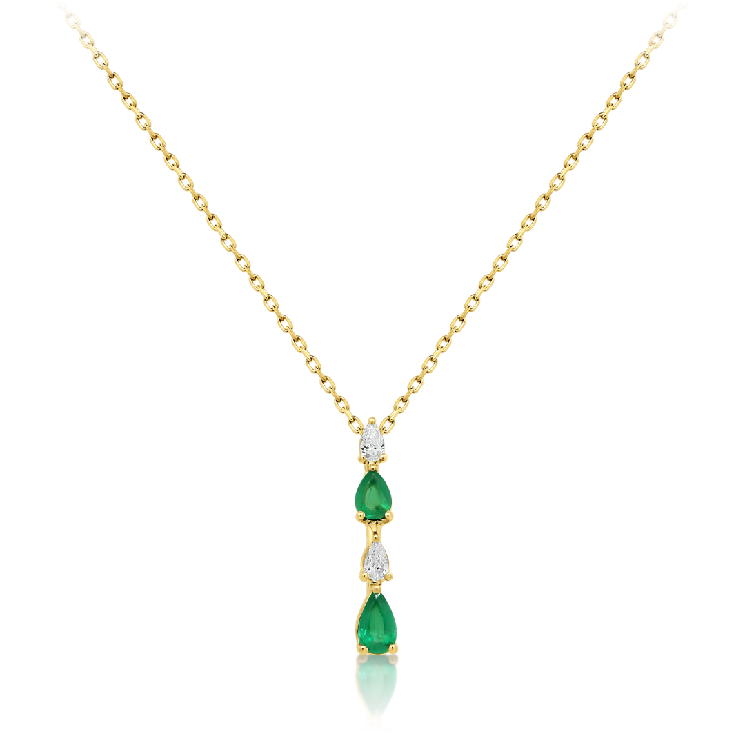 Lanț din aur galben de 18K și pandantiv cu Smaralde și Diamante naturale