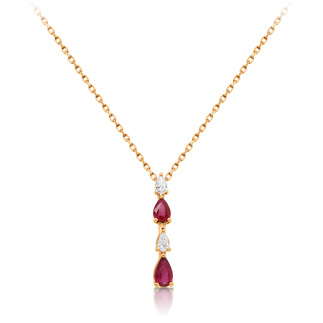 Lanț din aur roz de 18K și pandantiv cu Rubine și Diamante naturale