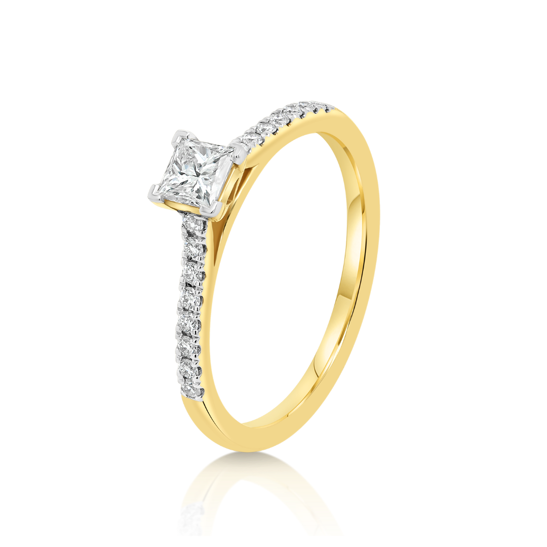 Inel de logodnă din aur galben de 18K cu Diamante naturale