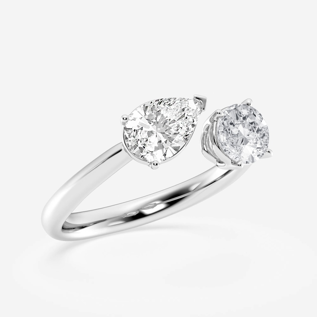 Inel din aur alb de 14K cu Diamante create în laborator