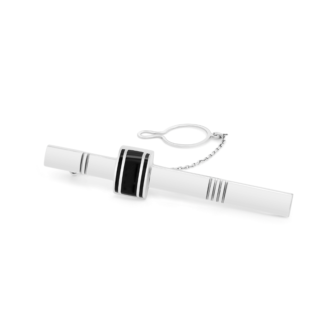 Ac de cravată din aur alb de 14K cu Email negru