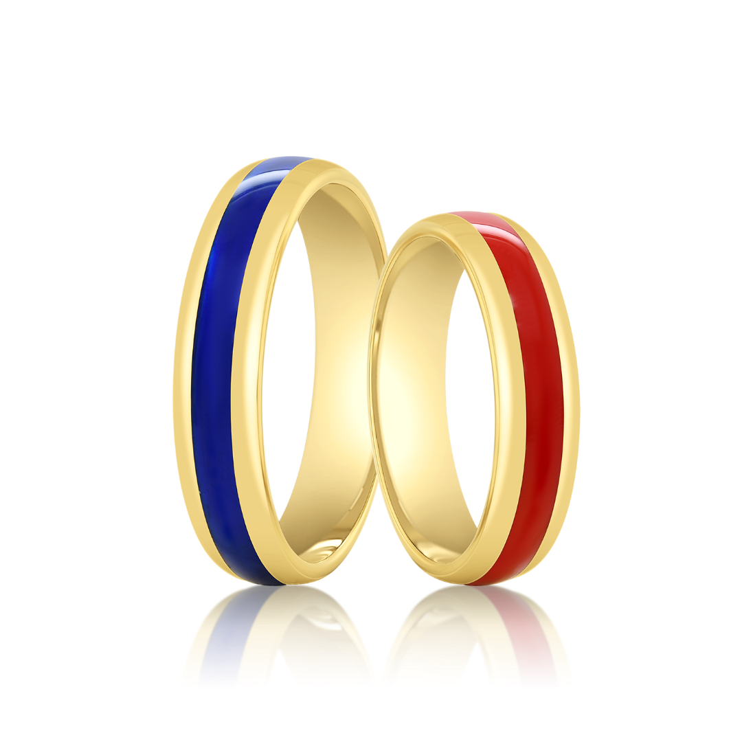 Verighetă damă Charm 802 din aur galben de 14K cu Email roșu