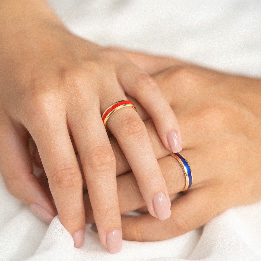 Verighetă damă Charm 802 din aur galben de 14K cu Email roșu