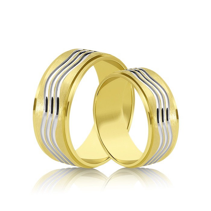 Verighetă damă Fancy 304 din aur galben de 14K cu rodiu alb