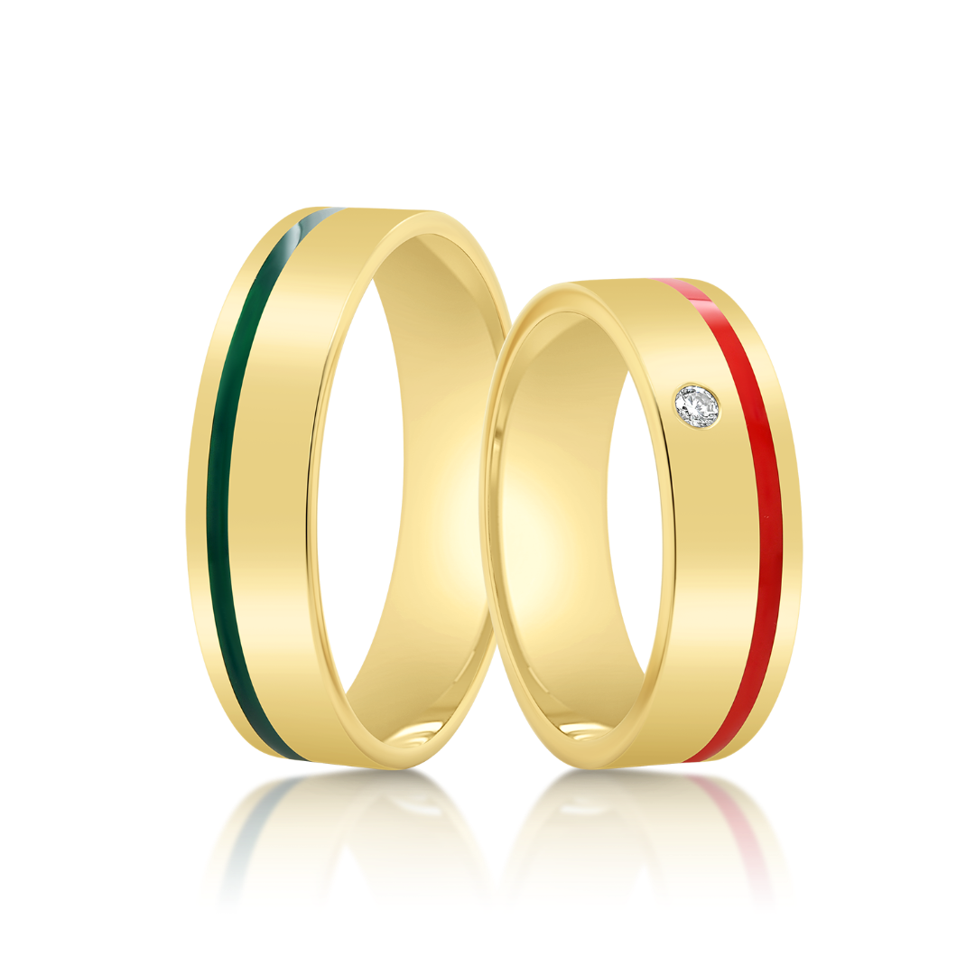 Verighetă damă Charm 803 din aur galben de 14K cu Diamant natural și Email roșu