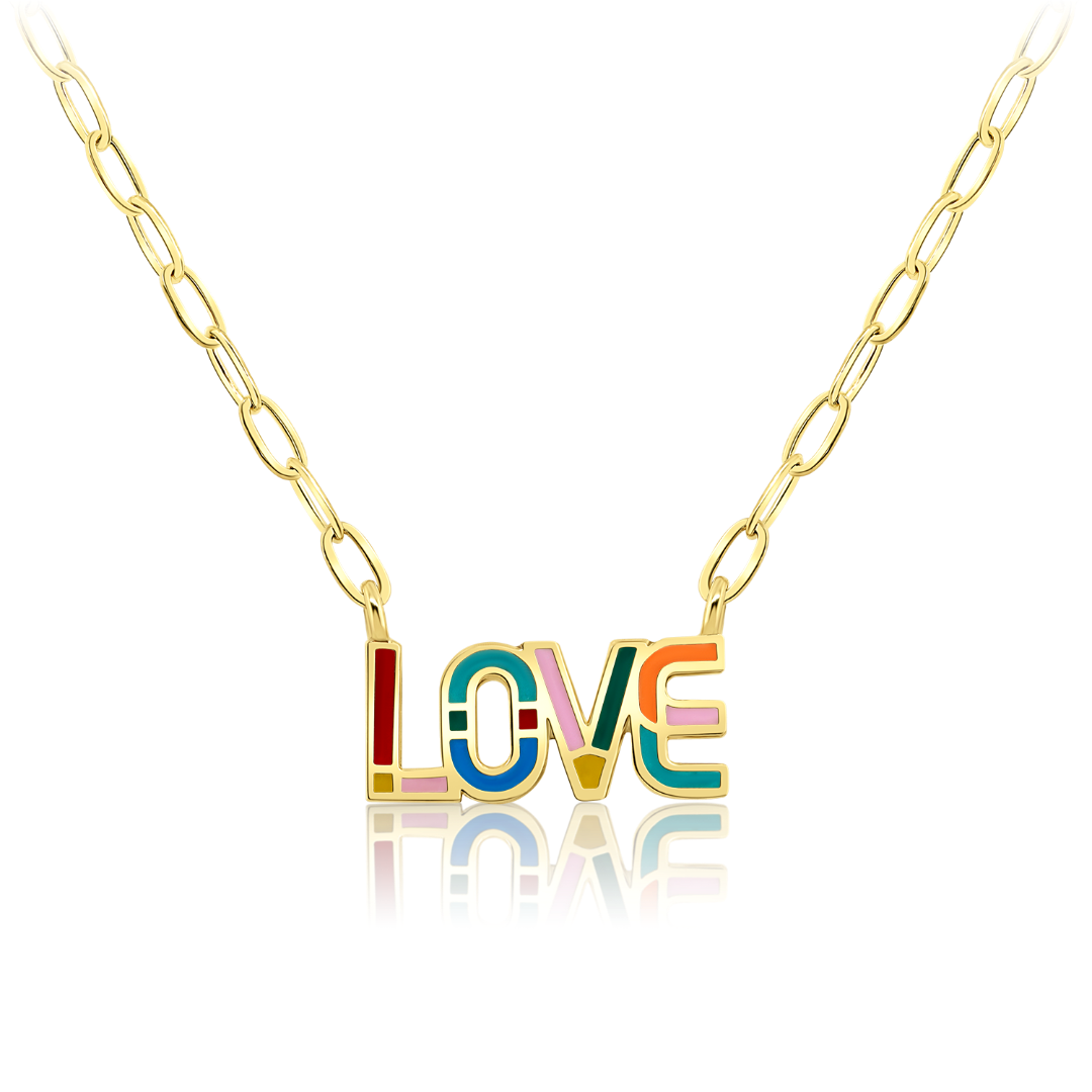 Lanț din aur galben de 14K și pandantiv cu Email colorat