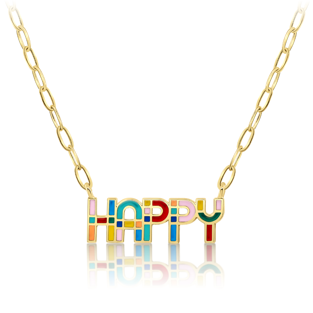 Lanț din aur galben de 14K și pandantiv cu Email colorat