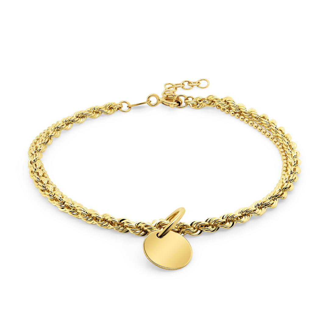 Brățară cu două tipuri de lanț din aur galben de 14K