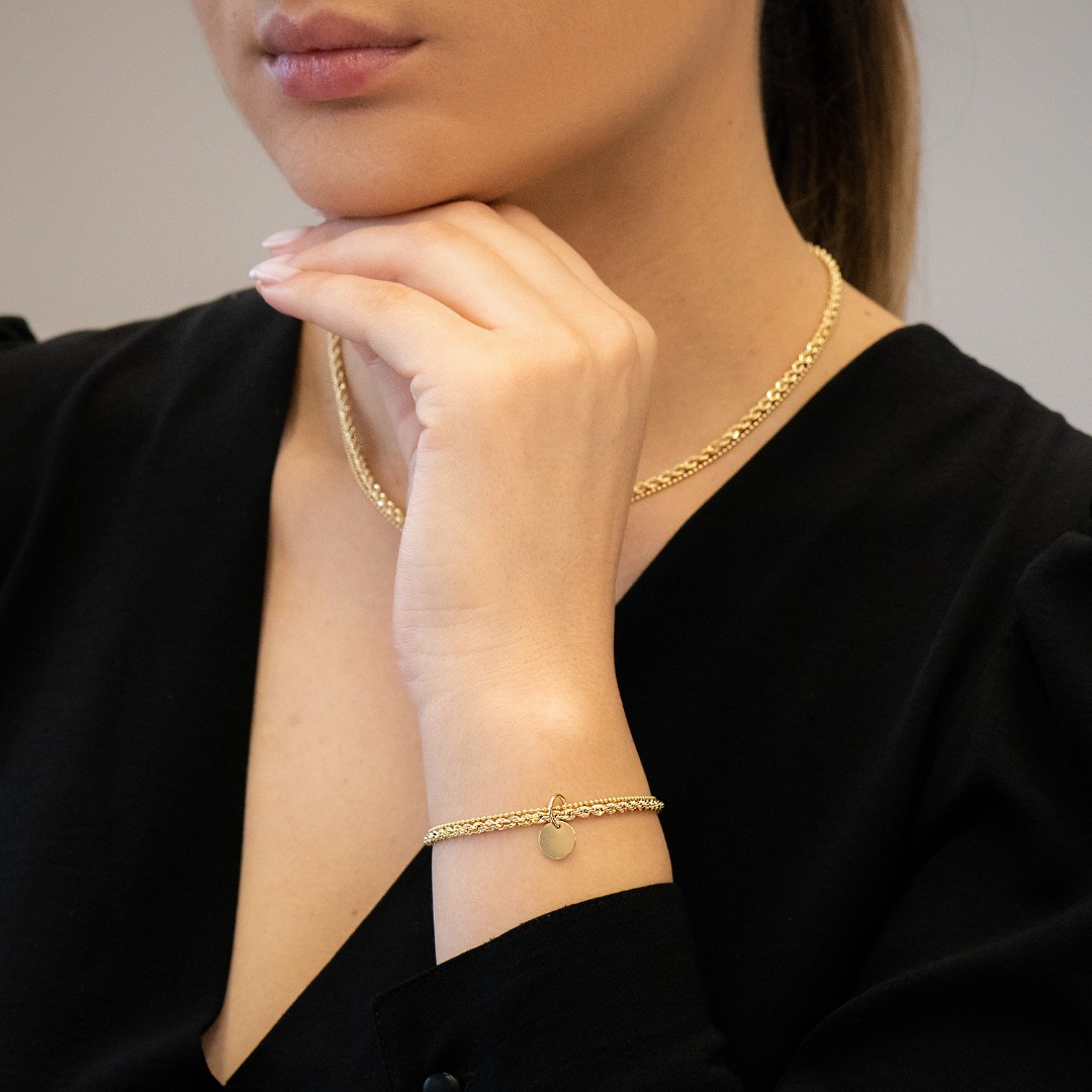 Brățară cu două tipuri de lanț din aur galben de 14K