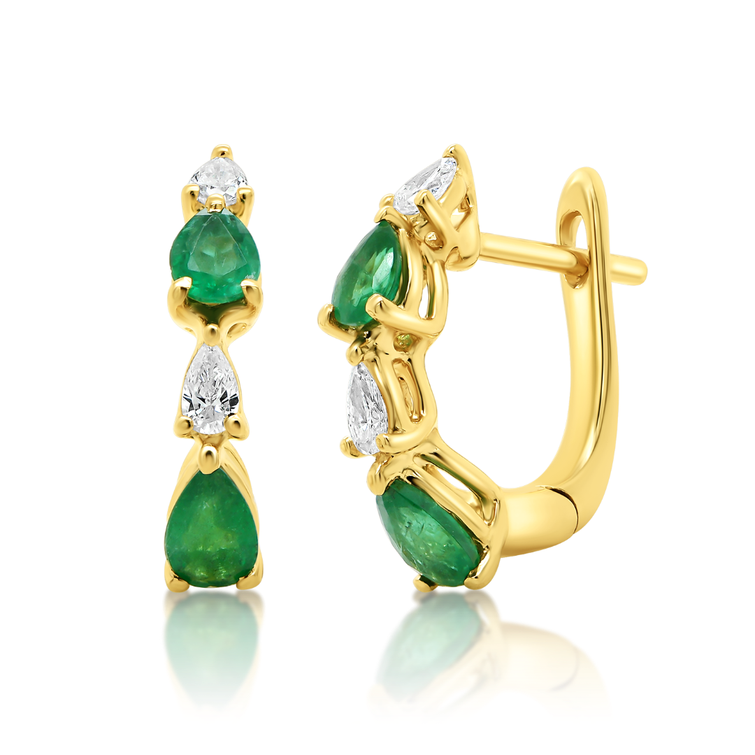 Cercei din aur galben de 18K cu Smaralde și Diamante naturale