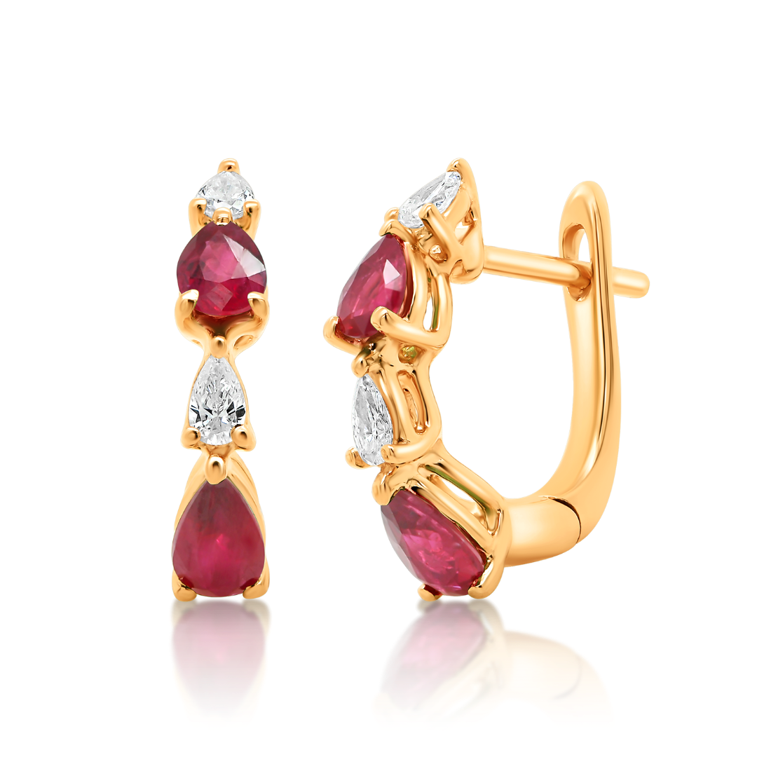 Cercei din aur roz de 18K cu Rubine și Diamante naturale